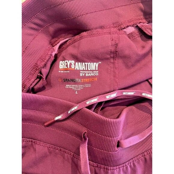 Women Greys Anatomy Barco Spandex Stretch 5 Pocket Drawstring Wine Scrub Pant L - Picture 6 of 7